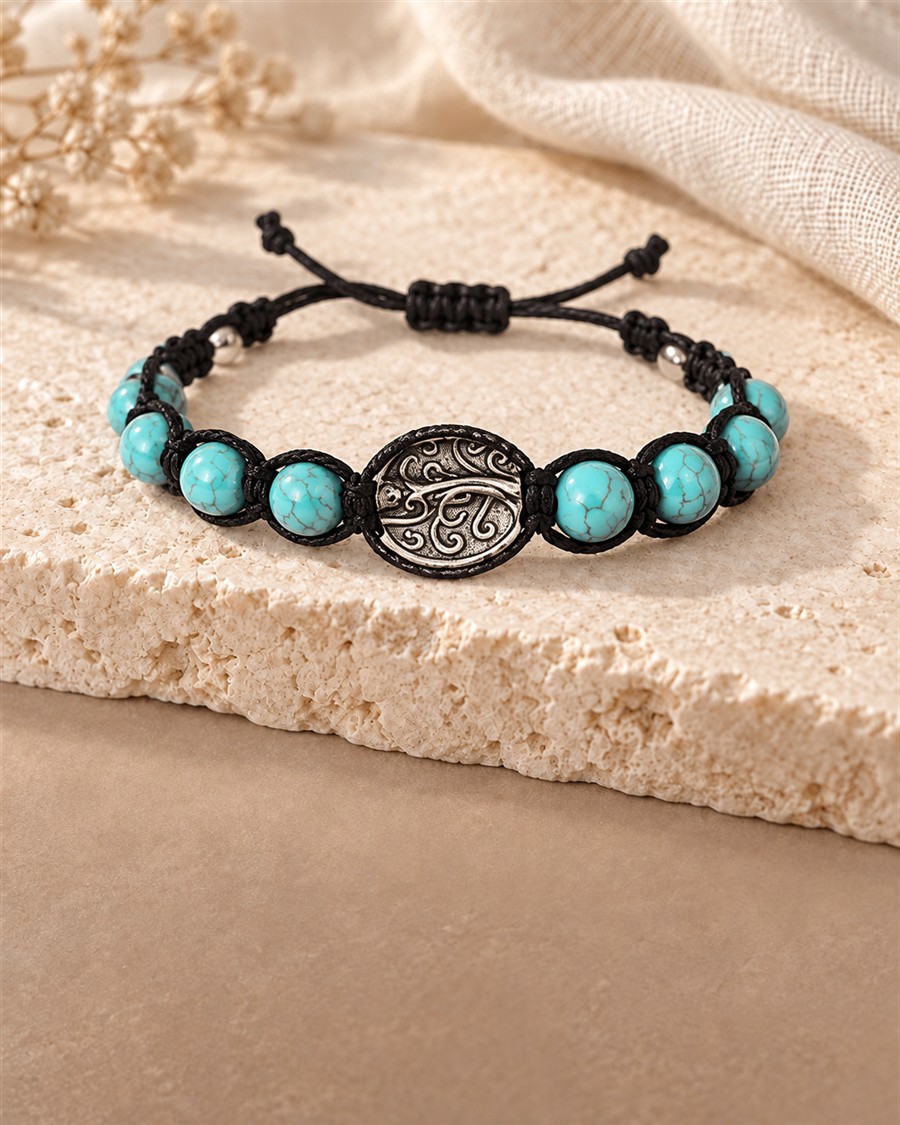 Armband Nr. 2 – Türkis & Flechtkunst auf hellem Naturstein